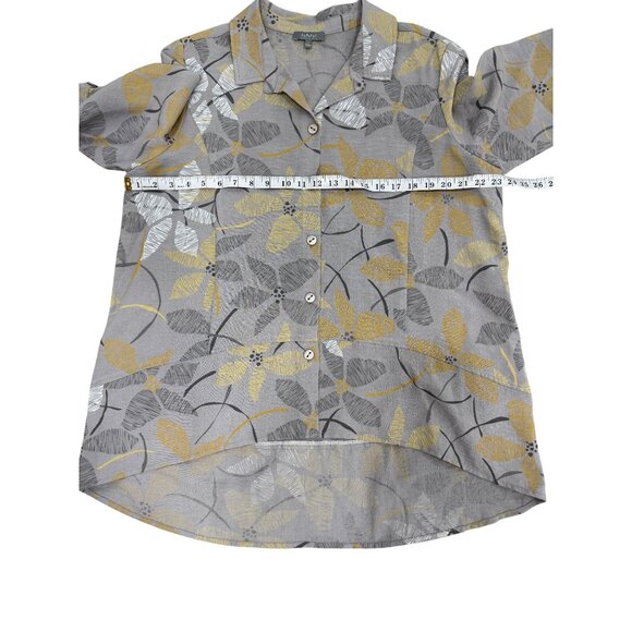 Habitat Button-Up Top Tunic 1/2 Sleeve Gray Yellow Floral Lagenlook Women Size L - Picture 5 of 8